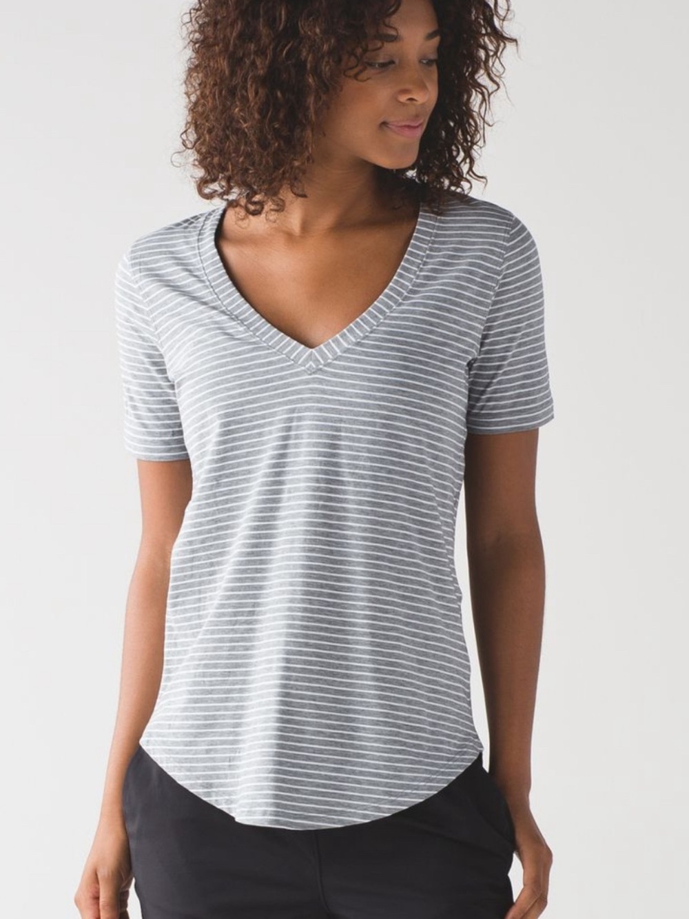 Lululemon Love Tee | Grey Striped Workout Top